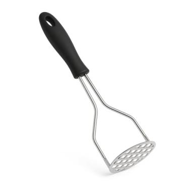 Imagem de Amassador de Batatas em Aço Inox 24cm Cabo Ergonômico Antiderrapante Preto Purê de Batata e Legumes