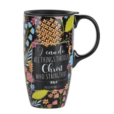 Imagem de Caneca de viagem de cerâmica caneca de café alta canecas de latte com tampa e caixa de coordenação 500 ml, flor