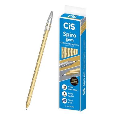 Imagem de Caneta Cis Spiro Gem 0.7 mm Tinta Azul Esferográfica 12 Und, Ouro