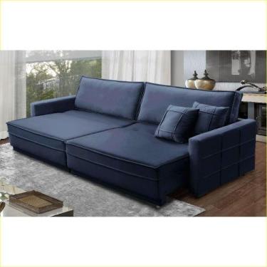 Imagem de Sofá Cama Retrátil e Reclinável 2,30m com Molas Karina Veludo Azul Rov