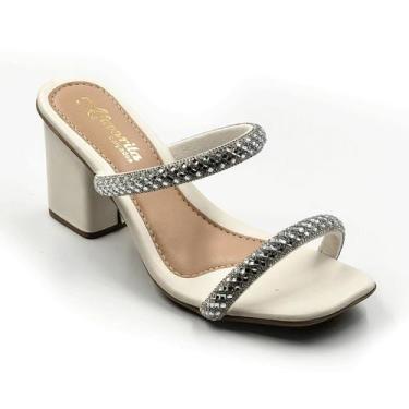 Imagem de Sandália Feminina com Tiras em Strass Salto Médio 7cm Design Sofistica