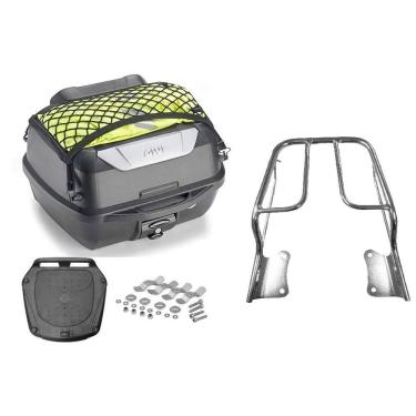 Imagem de Kit Baú 43L Monolock Adventure Givi E43nbr + Bagageiro Moto Factor 2009 A 2015 Cromado Tubo 3100 Projetil