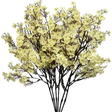 Imagem de Mandy's Flores europeias artificiais amarelas claras para bebês, 6 pacotes de Gypsophila de seda com hastes dobráveis para o Dia dos Namorados e Ano Novo, decoração de casamento e arranjos de mesa