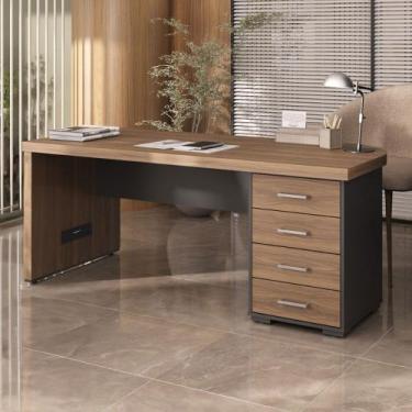 Imagem de Mesa para Escritório Tamburato 4 Gavetas Nogal/Preto 6126 - Artany Móv