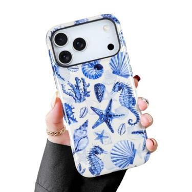Imagem de MZELQ Capa magnética para telefone One7 Pro, estampa de concha azul do oceano [compatível com carregamento Magsafe] 2 em 1 capa rígida de proteção fosca à prova de choque para mulheres e homens