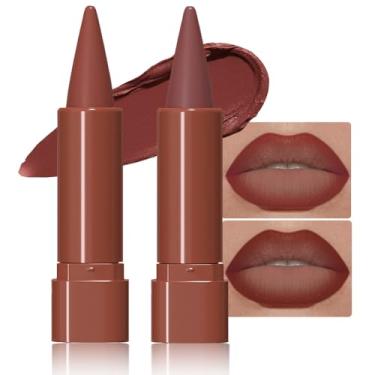 Imagem de JUAAZIN 2 peças de lápis delineador labial de giz de cera fosco gradiente, contorno impecável, efeito ombré, batom para mulheres, lápis de batom à prova d'água de longa duração à prova de manchas 02#+