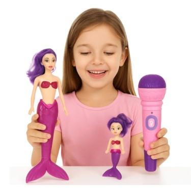 Imagem de Boneca Sereia Com Luz + Microfone Infantil Sai A Voz Criança