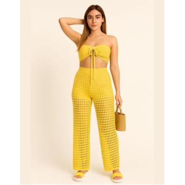 Imagem de Conjunto Cropped E Calça Saída De Praia Verão Tricot R096 - stylestore