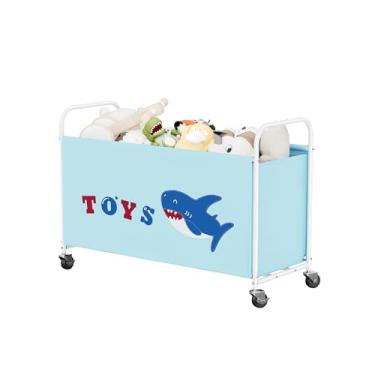 Imagem de GRANNY SAYS Caixa de brinquedos para meninos e meninas, grande armazenamento de brinquedos com rodas, organizador de armazenamento de brinquedos infantis de metal para animais de pelúcia, caixas de