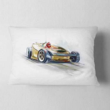 Imagem de Designart Yellow Formula One Arte Digital Carro Manta Lombar Sala de Estar, Sofá, Almofada de Alta Qualidade + Capa de Almofada Estampada em ambos os lados 30,5 x 50,8 cm
