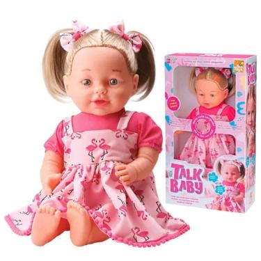 Imagem de Boneca Talk Baby 50 cm Loira Com Vestido Rosa - Bee Toys