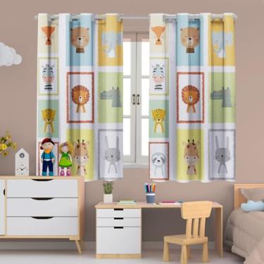 Imagem de Cortina Infantil Estampada, 2,00x1,50m, Poliéster, para Quarto de Menina ou Menino, Decorativa (SAFARI QUADROS)