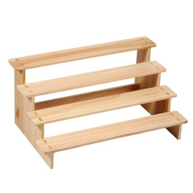 Imagem de Organizador de temperos de madeira de 3/4 níveis para armário, prateleira de especiarias, organizador de temperos, suporte de elevação para exibição de frascos, suporte de bancada para armário de