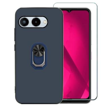 Imagem de Ranyi Capa para celular T-Mobile REVVL 8 com protetor de tela, TPU flexível fino e suporte de anel giratório 360 com suporte de borracha de silicone para T-Mobile REVVL 8 TMRV085G (2025) - Azul