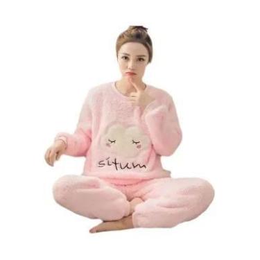 Imagem de Conjunto De Pijamas De Inverno plus Size Quente Em Veludo Coral Com Ma