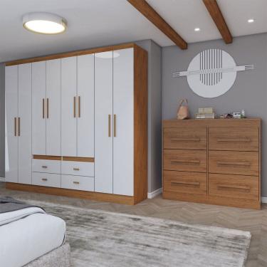 Imagem de Guarda-Roupa Casal Europa 8 Portas 4 Gavetas e Cômoda 6 Gavetas Cinamomo/Off White - Panorama Móveis