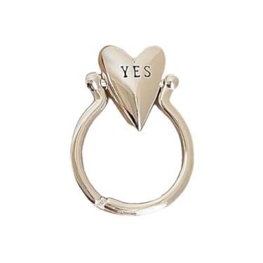 Imagem de Anel de compromisso minimalista de coração de amor para mulheres banhado a ouro prata com coração giratório sim ou não, berloque, anéis de dedo ajustável, ajuste confortável, joia de noivado para