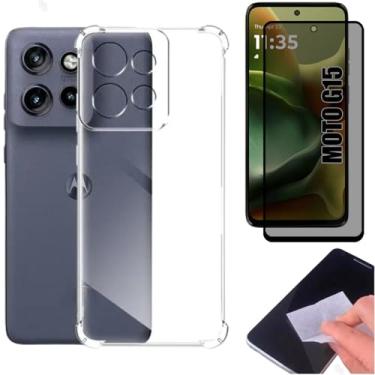Imagem de [GL CASES] Kit Capa Moto G15 Case Capinha Anti Impacto Reforçada Silicone Transparente Flexível Proteção De Câmera + Pelicula Motorola Moto G15 De Privacidade Vidro Anti Spy Espião