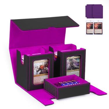 Imagem de Trading Card Deck Box with Commander Display，3 in 1 MTG Storage Holds 200 Double-Sleeved Cards，2 Deck Boxes & Dice Tray Included，Fits MTG, TCG, PTCG & Sports Cards