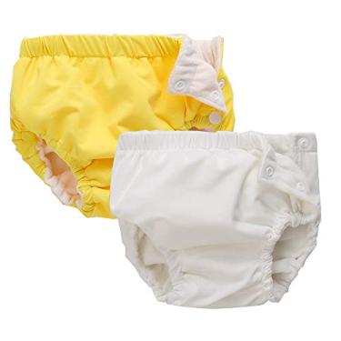 Imagem de IjnUhb Fraldas de natação para bebês reutilizáveis pacote com 2, calças laváveis para meninos e meninas de 0 a 3 anos Presentes de chá de banho de aula para natação, Clássico, White Yellow, 3 Month
