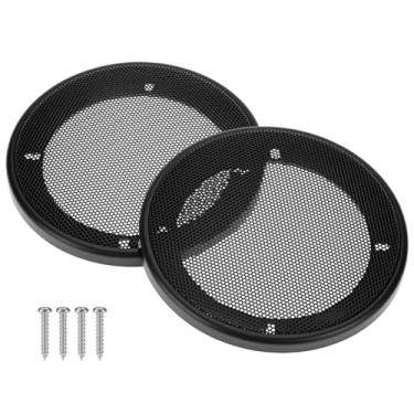 Imagem de QWORK Capas de grade de alto-falante de 10 cm, pacote com 2 protetores de subwoofer para alto-falante de carro com parafuso, preto