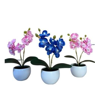 Imagem de Decoração Sala, kit três vasinhos mini arranjo de orquídeas permanentes efeito real decoração(TRIO MODELO 10)