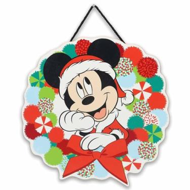 Imagem de Disney Mickey Mouse Guirlanda de Natal para pendurar na parede de madeira - Linda decoração de Natal do Mickey Mouse para casa