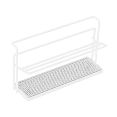 Imagem de Fenteer Escorredor de copos de 2 níveis 40x20x10 cm, moderno, eficiente, resistente, multifuncional, com bandeja de drenagem removível, suporte para secagem, Branco
