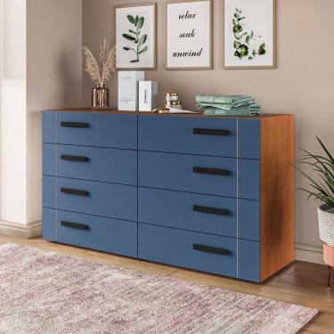 Imagem de Cômoda Lisboa 8 Gavetas Freijó/Azul - Politorno