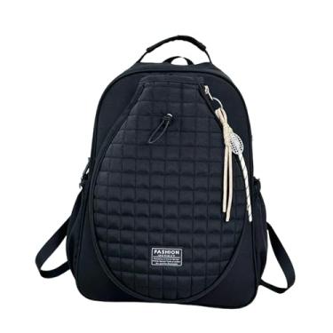 Imagem de UGPLM Bolsa de tênis acolchoada para mulheres e homens, organizador de grande capacidade, alças de ombro ajustáveis, capa para raquete com compartimento, Preto com Pingente