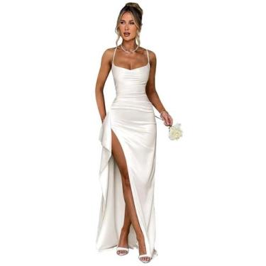 Imagem de Vestido de formatura Woyiam Ivory Satin 2025 Mermaid Curvy tamanho 4