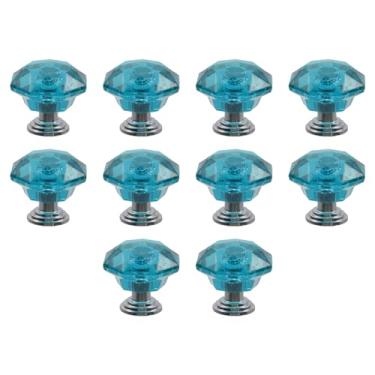 Imagem de T Tulead Puxadores de armário de cristal puxador azul em forma de diamante gaveta puxador puxador de gaveta pacote com 10 parafusos para guarda-roupa, armário, estante, porta