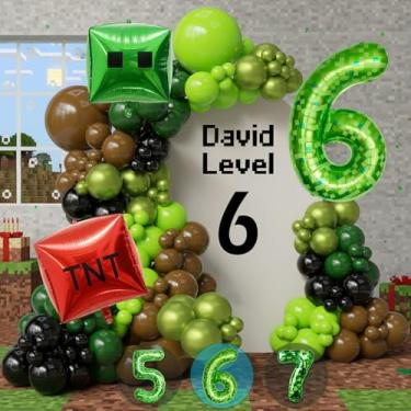 Imagem de Gamer Birthday Party Decorations Green Brown Pixel Number 6 Foil Balloon Arch Kit 134pcs Happy 6th Birthday For Boys Vedio Game Block Party Balloons TNT Cube Foil Balloons Game Night Party Supplies