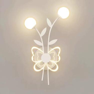 Imagem de Luminária de parede moderna LED borboleta, luminária de parede criativa para quarto infantil, abajur de acrílico com bola e decoração de folhas, 3000K/4000K/6000K ajustável, luminária de par