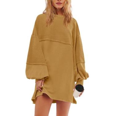 Imagem de Vestido de moletom Panadila de tamanho grande com gola redonda marrom 