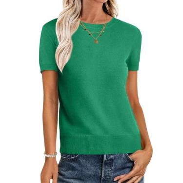 Imagem de Suéter feminino ANRABESS Wool Blend de manga curta verde M