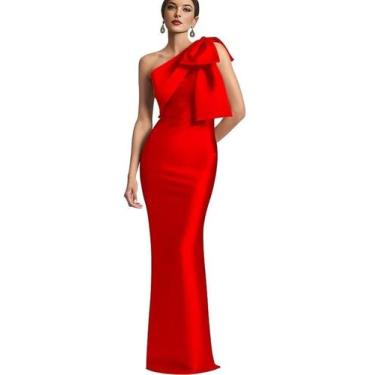 Imagem de Vestido Mãe da Noiva Mkojaa One Shoulder Red Satin