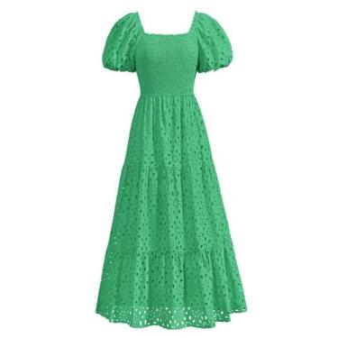 Imagem de Vestido PRETTYGARDEN, verão 2025, ilhós, gola quadrada, manga folhada