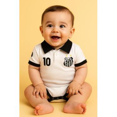 Imagem de Body Bori Bebê Santos Camisa Polo Oficial Torcida Baby, Branco, Preto,