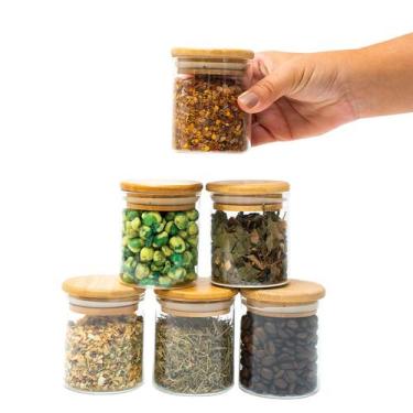 Imagem de Kit 6 potes de vidro 200ml tampa de bambu herméticos - Tüd - TUD, U, N