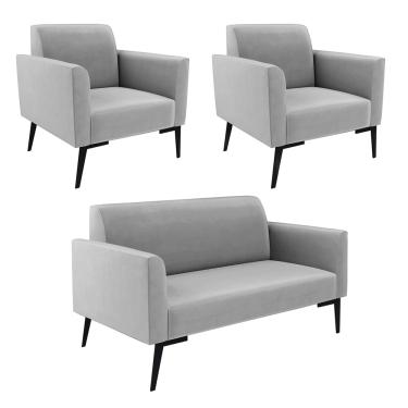 Imagem de Sofá Namoradeira com 2 Poltronas Pés Villach Marisa Suede Cinza D03 - D'Rossi