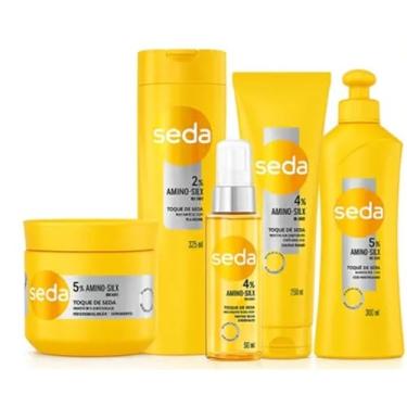 Imagem de Seda Toque De Seda Shampoo 300ml Condicionador 250ml Serum 95ml Creme de Pentear 300ml e Máscara 300g Amino Silk Complex 1 Minuto de Tratamento para 100 horas de Maciez - Kit com 5 Ítens