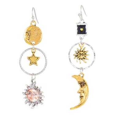 Imagem de Dreuyet Brincos vintage com pingente de sol e lua estrela para mulheres, mitologia grega antiga, brincos assimétricos, boêmio, retrô, presentes celestiais, joias de declaração, Middle, Latão, Sem