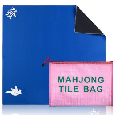 Imagem de Simple Mahjong Playing Mat for Table with Mahjong Tile Bag, Anti Slip and Noise Reduction Table Cover for Mah jongg, Poker, Card Games, Board Games (Navy, 31.5"*31.5")