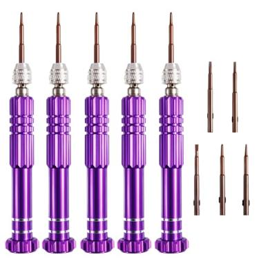 Imagem de FOCMKEAS Conjunto de chaves de fenda 5 em 1 5 peças, tudo em um, com fenda de aço de alta liga S2/Philips/Torx para reparo de óculos, celular, eletrônicos, relógio (roxo)