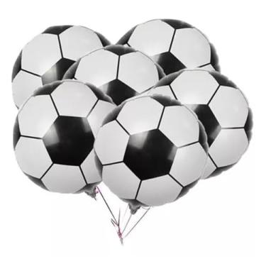 Imagem de Kit com 10 Balões Bola de Futebol Foil 18" (45 cm) – Preto e Branco – Balão Metalizado para Decoração Esportiva, Festa Infantil, Copa e Aniversário