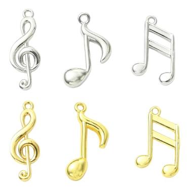 Imagem de UR URLIFEHALL 18 peças, 6 estilos de pingentes de notas musicais de latão, mini símbolos musicais, pingentes para pulseiras faça você mesmo, colar, brincos, fabricação de joias