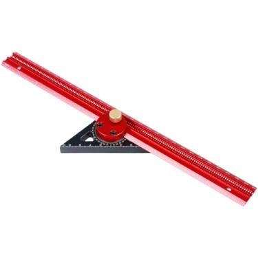 Imagem de QUWUMGD Régua de escriba para marcenaria de liga de alumínio multi ângulo régua de desenho de linha polegada e métrica precisa tipo T régua de medição quadrada medidor de marcação rotativo de 360°