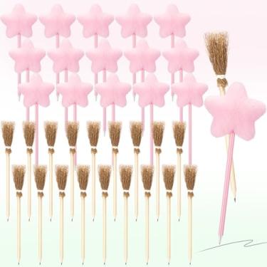 Imagem de Humyoun 24 peças, 24 peças, lembrancinhas de festa de princesa e bruxa, canetas esferográficas, pompom, estrela rosa, lápis de vassoura de bruxa, varinha de fada, enchimentos de saco de presentes para