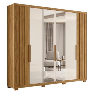 Imagem de Guarda Roupas Casal Ripado com Espelho 6 Portas 4 Gavetas 2,60m Araguaia Freijó/Off Moval